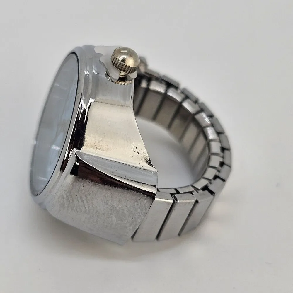 Blue‎ Dial Ring Watch Women Analog Quartz Watch Stretch Band Finger Watch